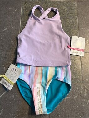 NWT Athleta Girl High Rise Crop Tankini & Reversible High Rise swim Bottom Sz 6.